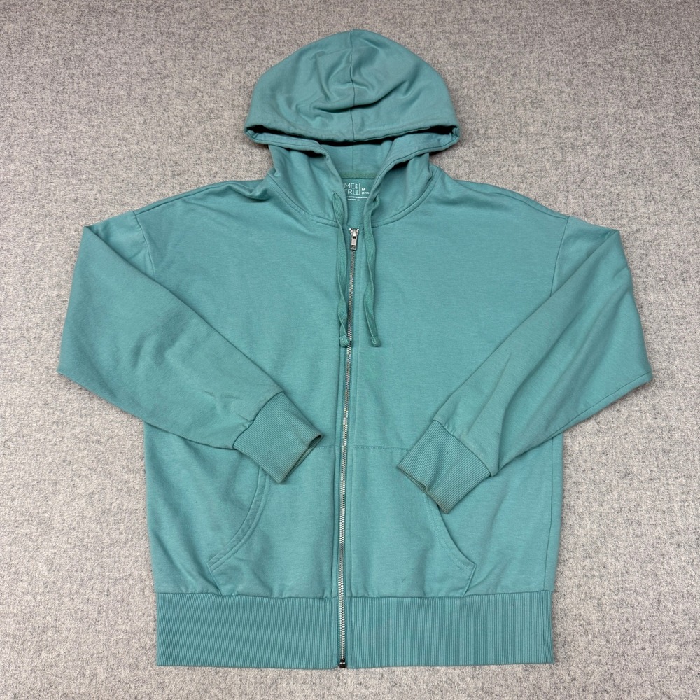 Time and Tru Full Zip Hoodie Size M 8-10 Teal Green Cotton Blend Sweatshirt 1698